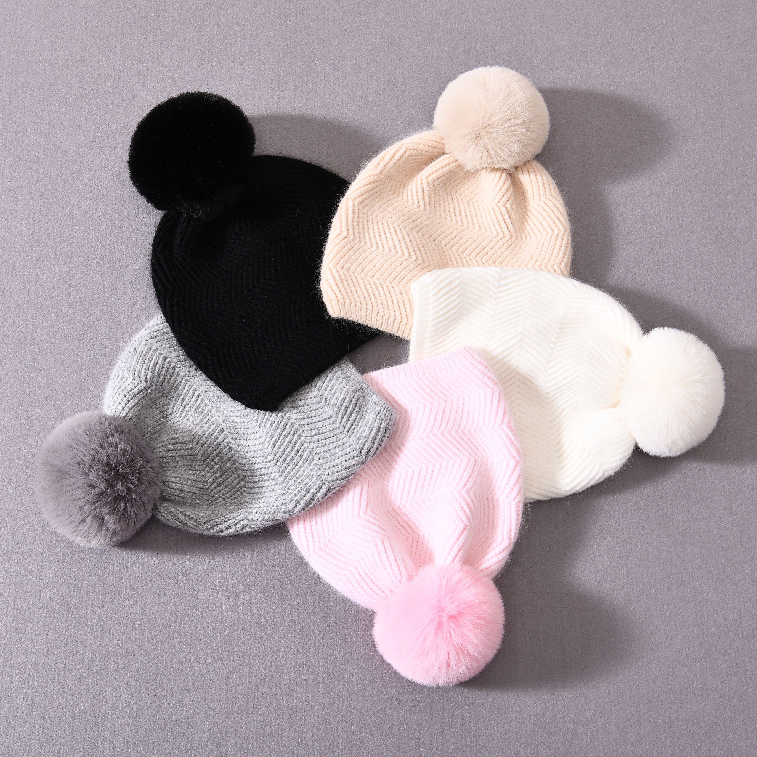 OEM Wholesale Angora Knitted Beanie Hats Thick Warm Custom Water Ripple Pattern Winter Women Beanie