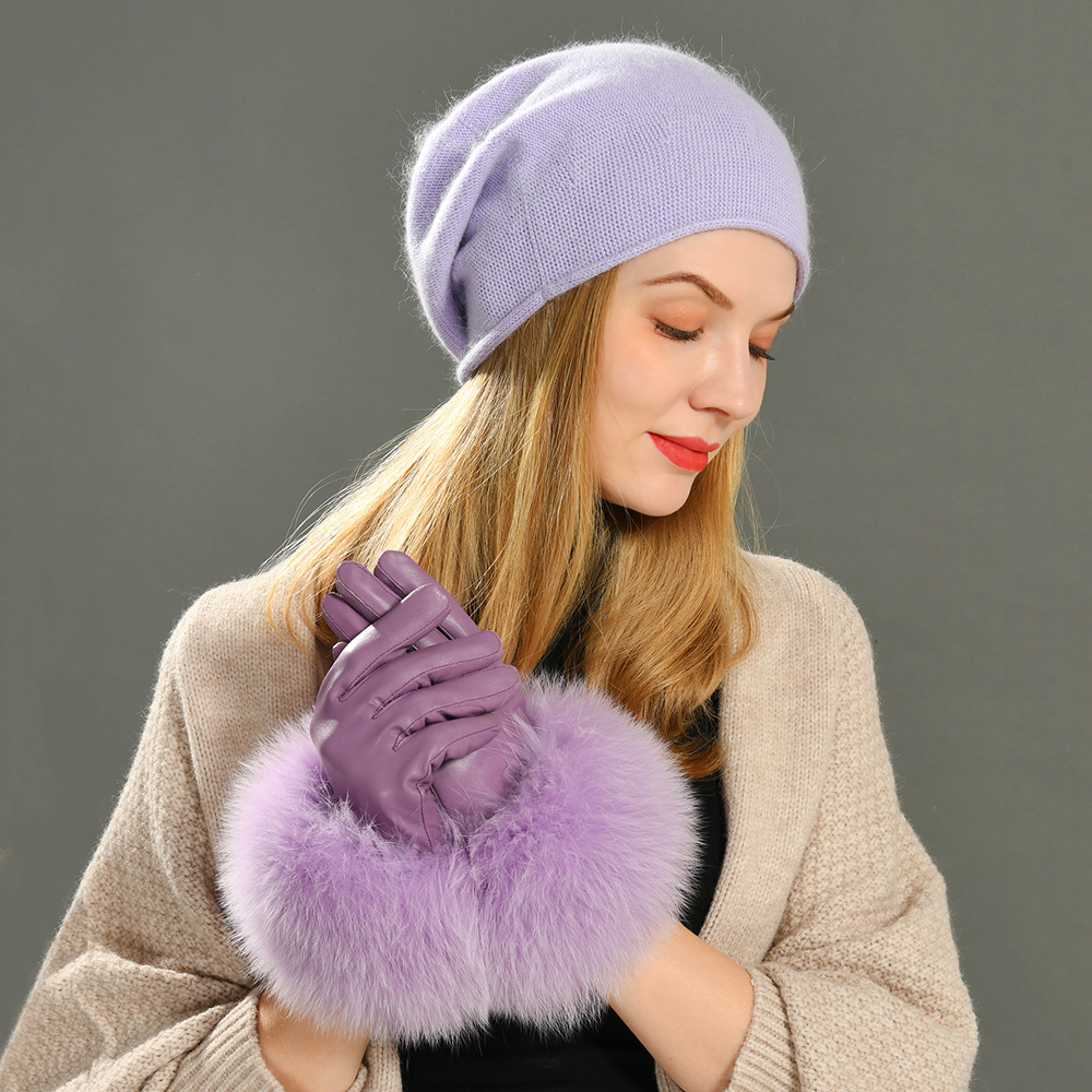High Quality Long Hair Thick Warm Wool Blend Beanie Hat Simple Plain Beanie Winter Wholesale Slouch Angora Beanie