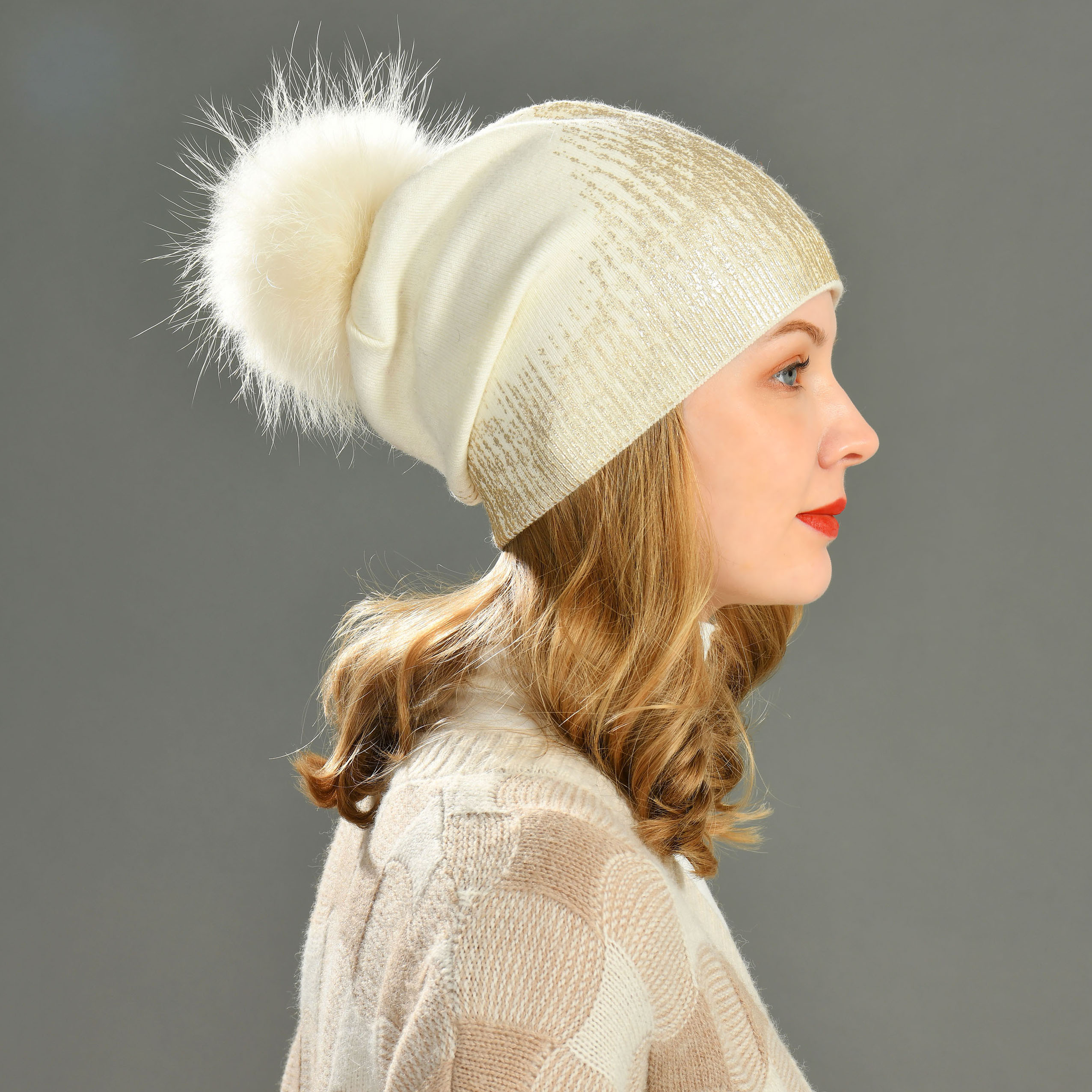 Winter Gilding Fashion Knitter Hat Beanie High Quality Cool Knitted Hats Women Pom Pom Hat