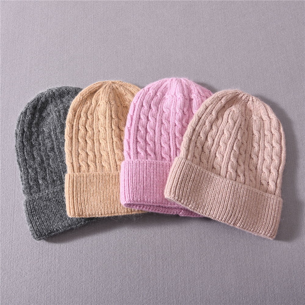 Winter Women Warm Soft Angora Knitted Hat Twist High Quality Knitted Wool Beanie Hat