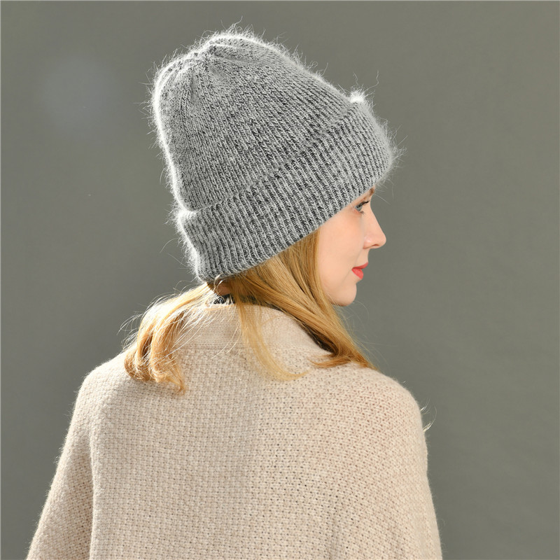 New Winter Hat for Women Angora Knitted Beanies Thick Warm Vogue Ladies Wool Angora Mo Hair Hat Female Beanie Hats