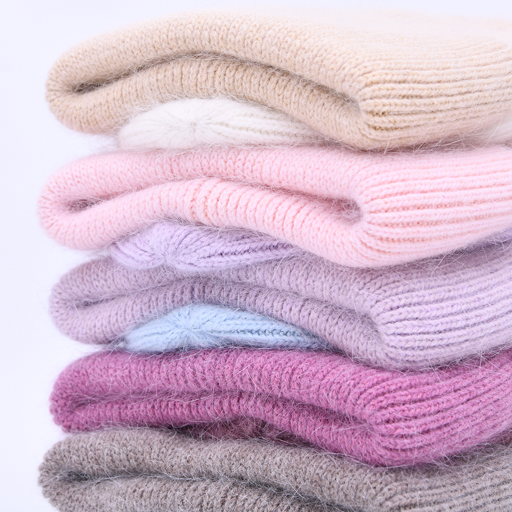 Casual Women's Hats Angora Knitted Beanies Autumn Winter Brand New Three Fold Thick Knitted Girls Beanies
