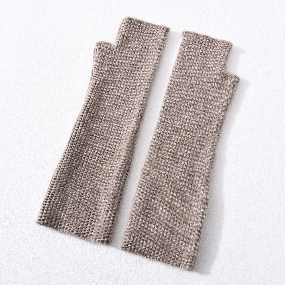 Wholesale Soft Long Half Finger Mittens Arm Warmer Striped Lightweight Stretchy Knitted 100% Cashmere Gloves Women