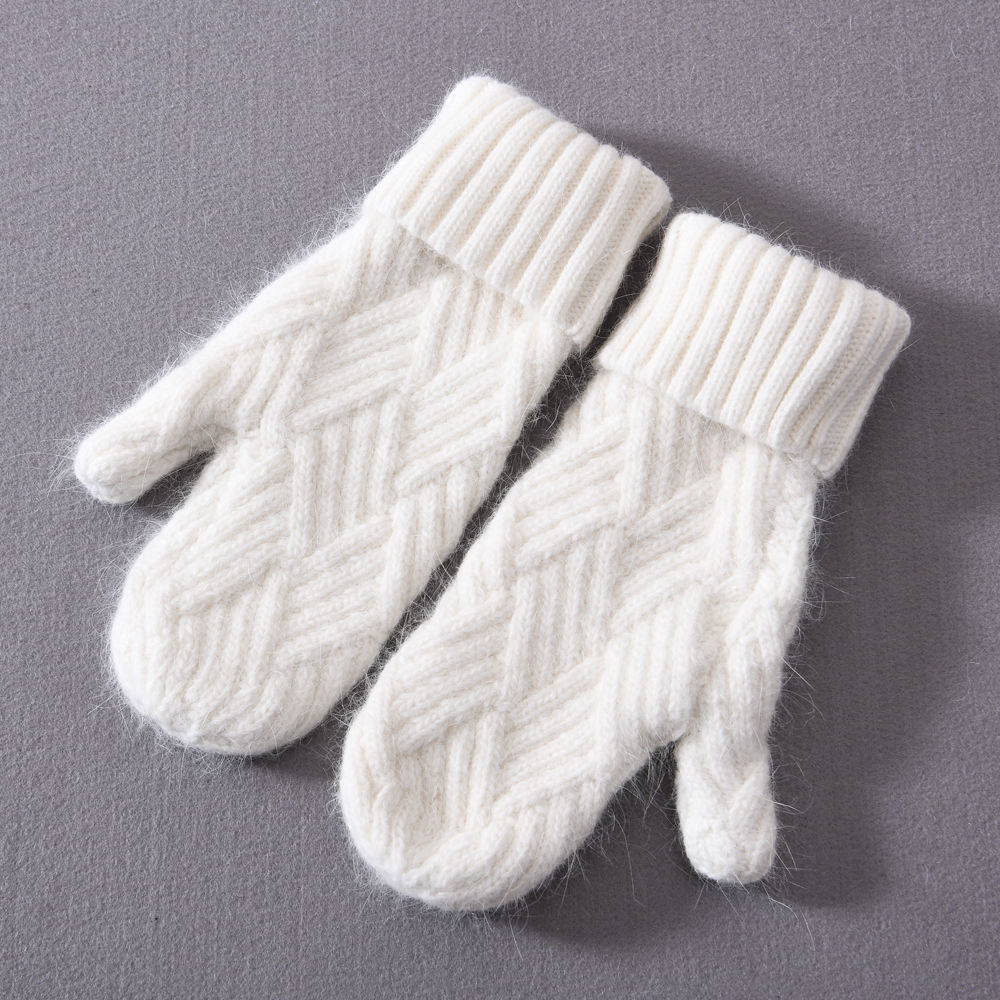 Female Stretch Knit Gloves Hand Mittens Thick Warm Accessories Cuffed Women Wool Knit Gloves Winter