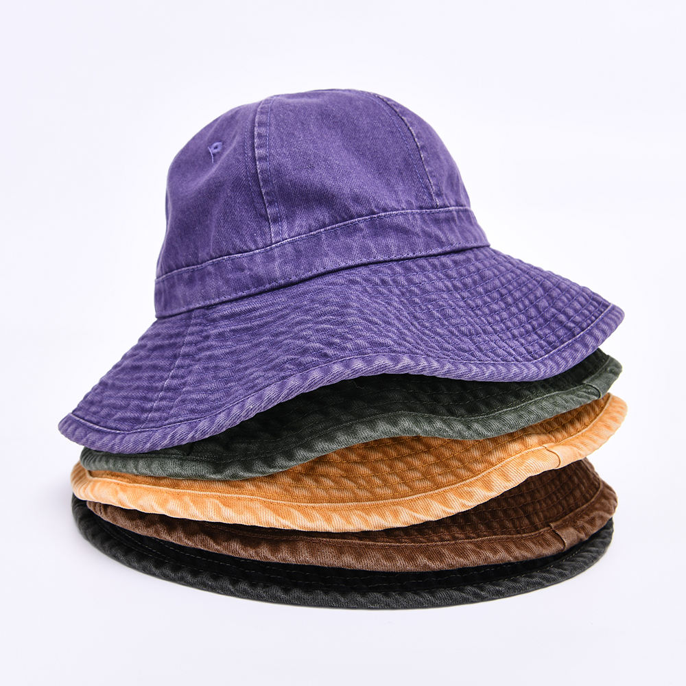Plain Color Cotton Fisherman Hats Hip Hop Street Style Women Men Unisex Oversize Fall Summer Denim Purple Bucket Hat