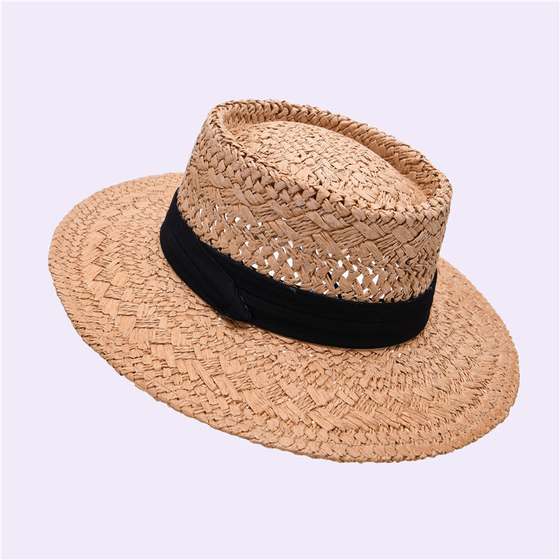 Wide Brim Women Summer Beach Sun Shade Real Raffia Straw Fedora Hat
