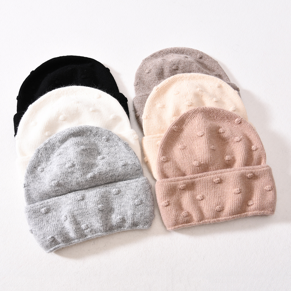 Women Solid Color Fashion Autumn Winter Plain Beanie Ski Cashmere Wool Knitted Casual Beanie Skull Cap