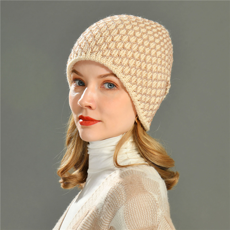 Winter Thick Warm Double Layer Mesh Cashmere Women Knitted Beanie Slouchy