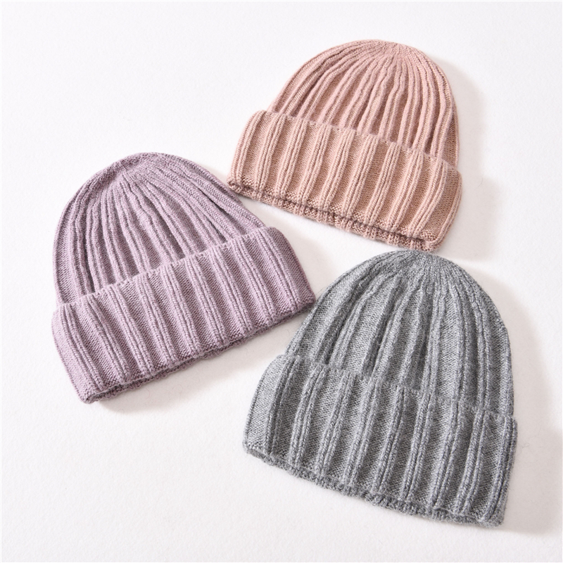 Winter Women Wool Hat Wholesale High Quality Cashmere Knitted White Ribbed beanie
