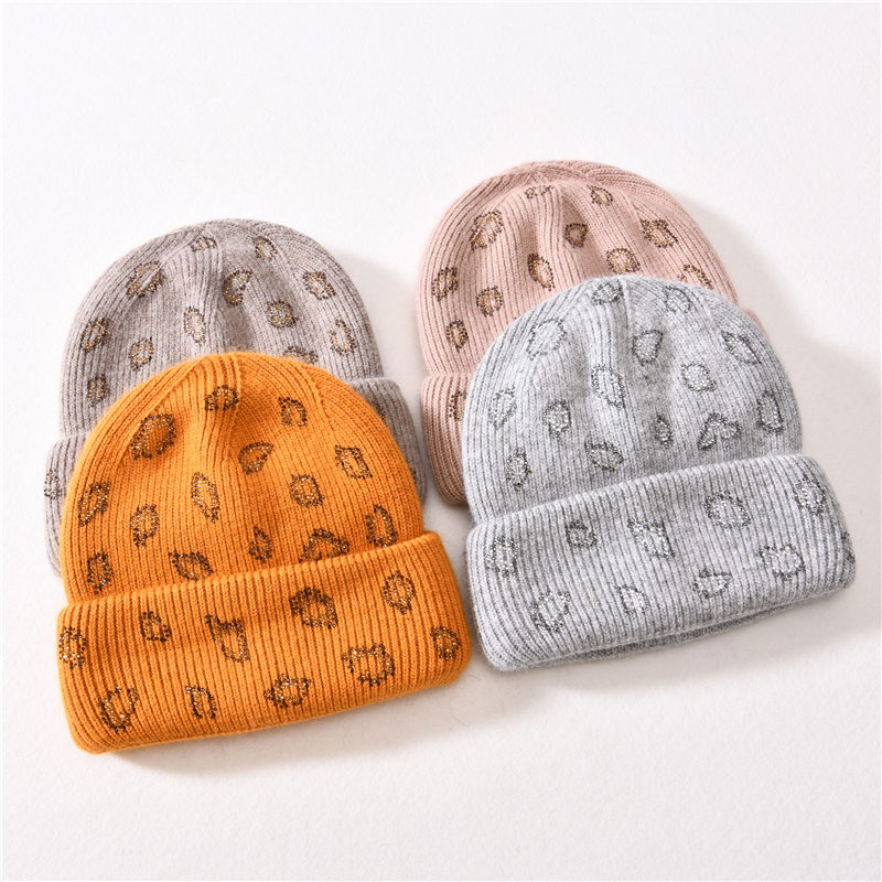 Factory Wholesale Cashmere Knit Beanie Hats Female Double Layer Thick Warm Women Winter Rhinestone Beanie