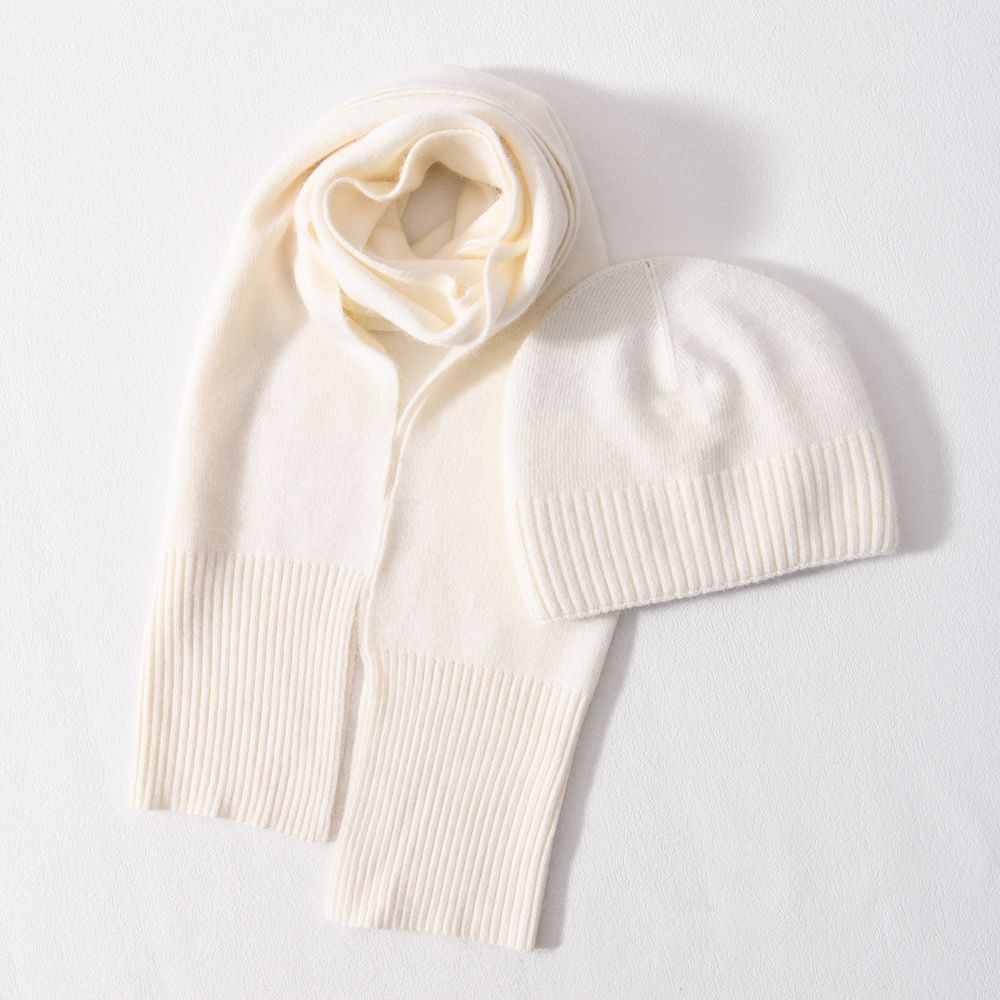 Custom Cashmere Women Long Scarf Knitted Beanie Matching Hat Sets