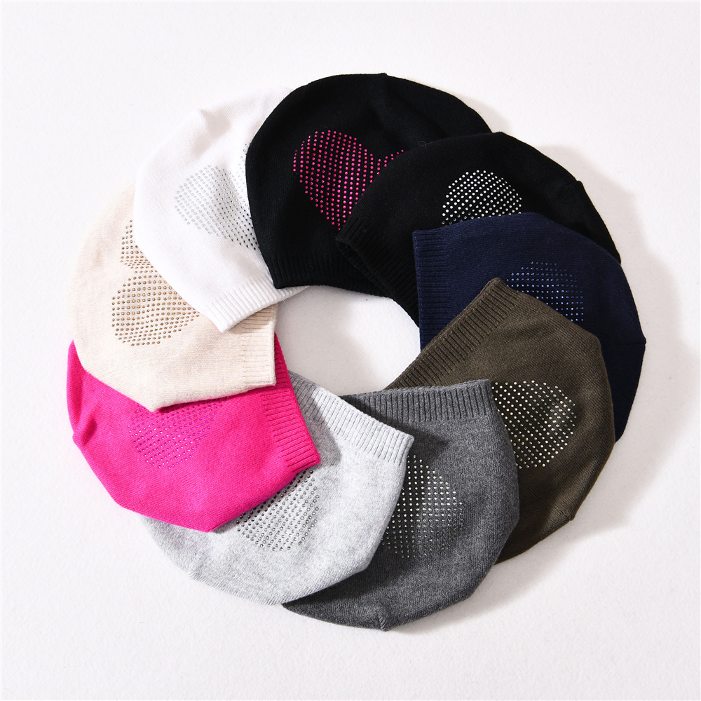 Wholesale Winter Rhinestone Wool Knitted Beanie Custom Women Winter Heart Rhinestone Wool Slouch Beanie