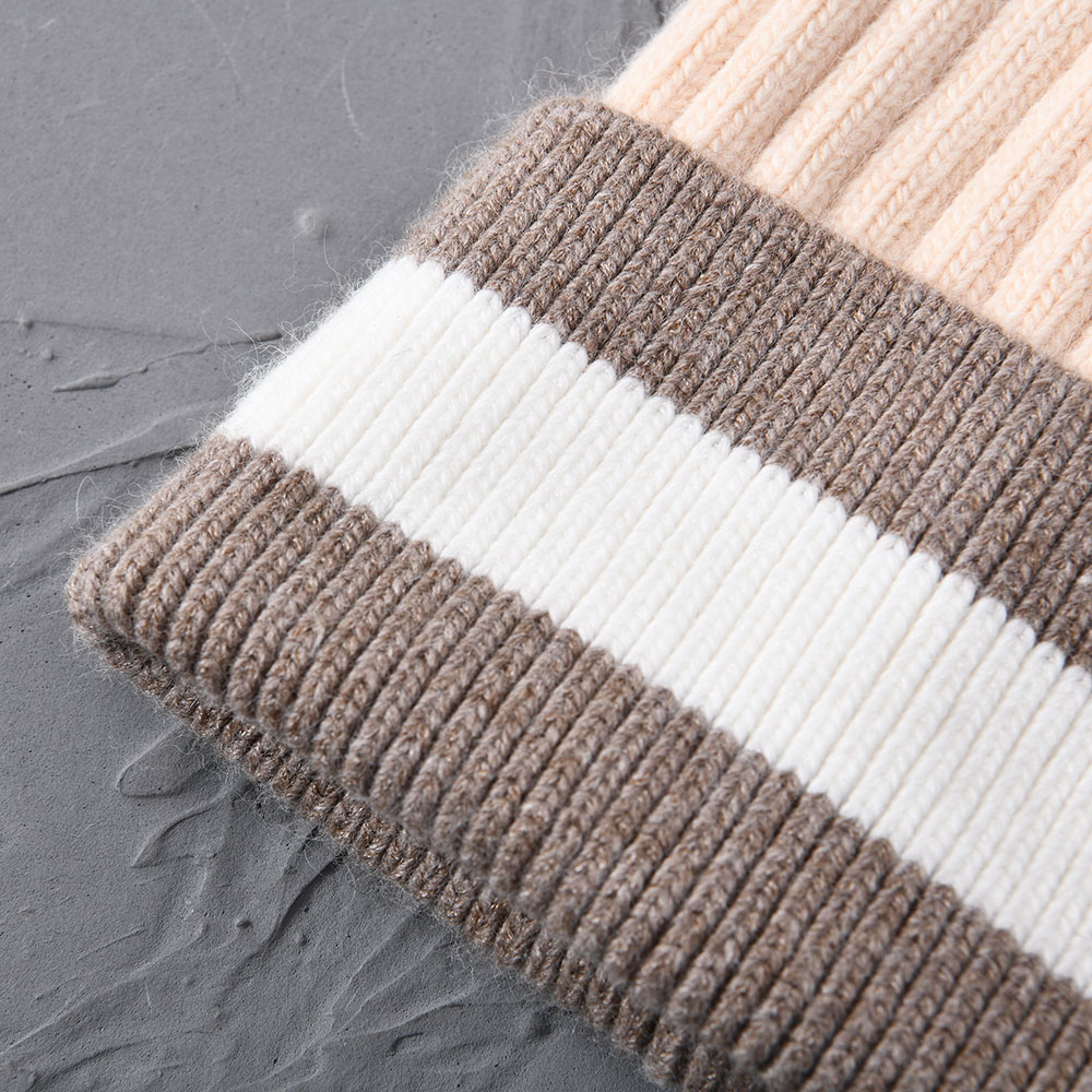 Wholesale Winter Custom Knit angora Cable Hat with Fur Ball Bobble Colors Blank Unisex Stripped Knitted Beanie Hats