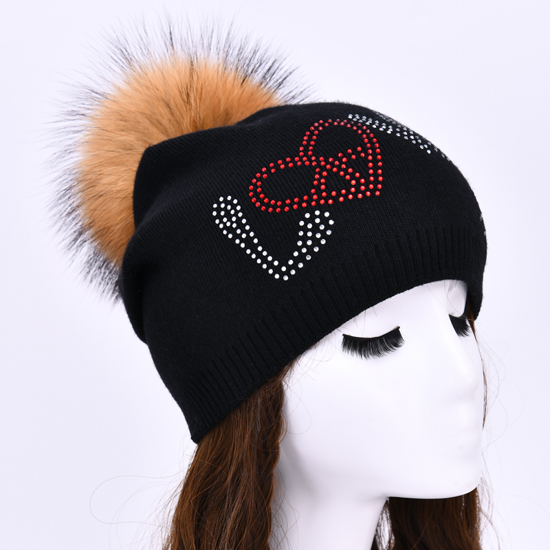 Winter Wholesale New Fashion Knitted Hats Keep Warm Caps With Top Ball Love Letter Winter Woolen Cap 