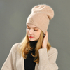 Winter Fashion Warm Soft Angora Wool Knitted Female Winter Hats Plain Rhinestone Blank Pink Beanie Hat