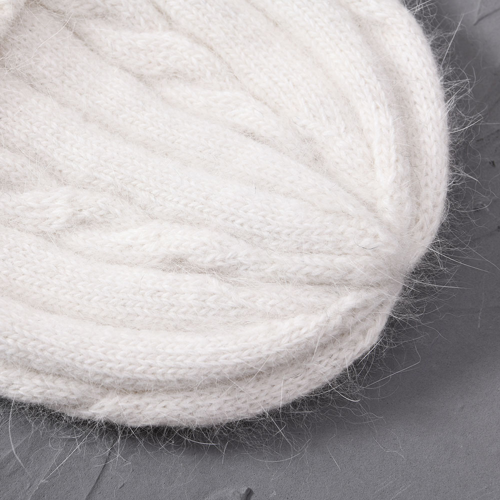 Female Angora Blend Winter Hat Long Fur Warm Soft Wool Knitted Hats Women Skullies Beanies Wholesale