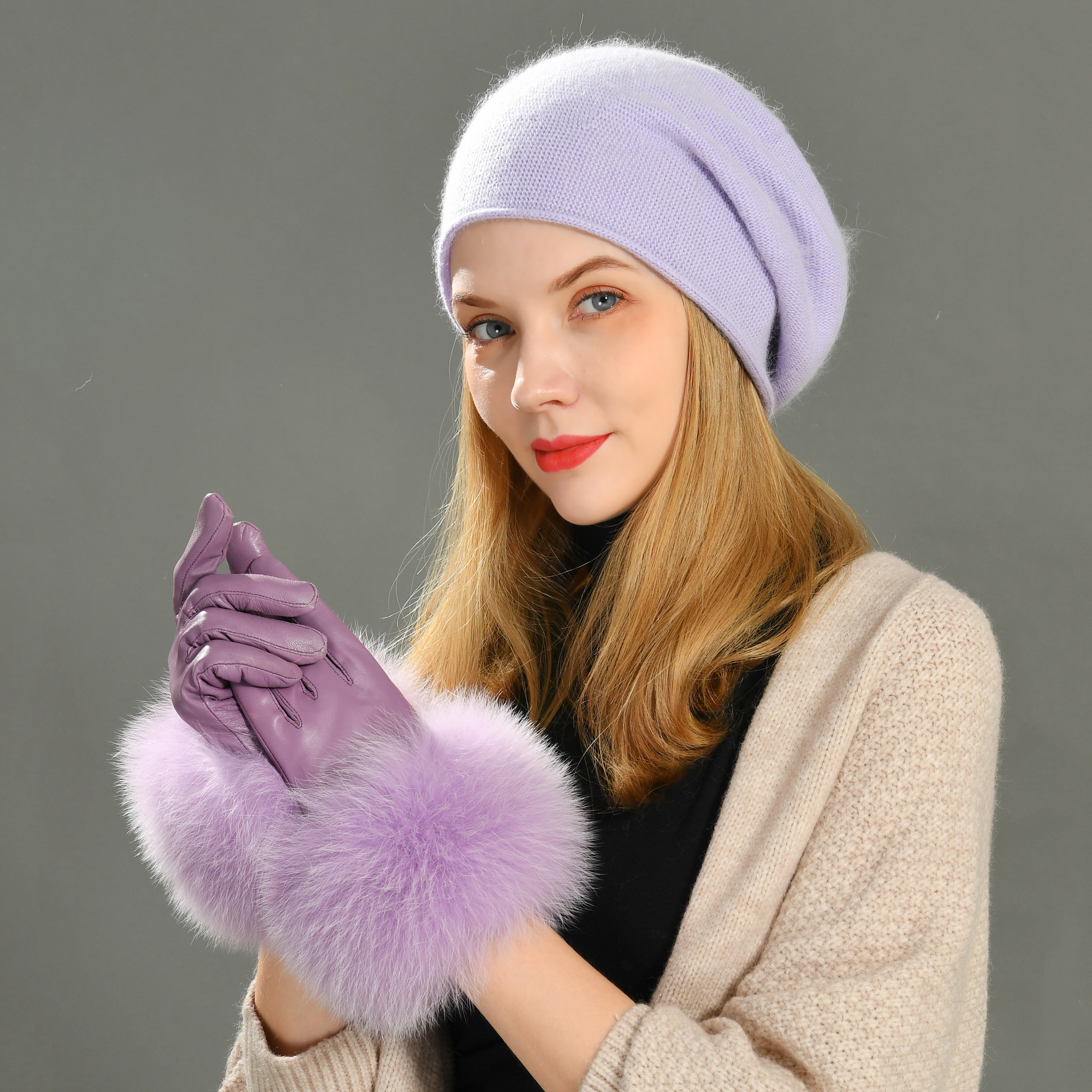 High Quality Long Hair Thick Warm Wool Blend Beanie Hat Simple Plain Beanie Winter Wholesale Slouch Angora Beanie