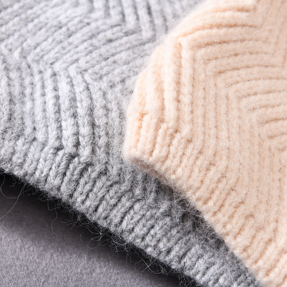 OEM Wholesale Angora Knitted Beanie Hats Thick Warm Custom Water Ripple Pattern Winter Women Beanie
