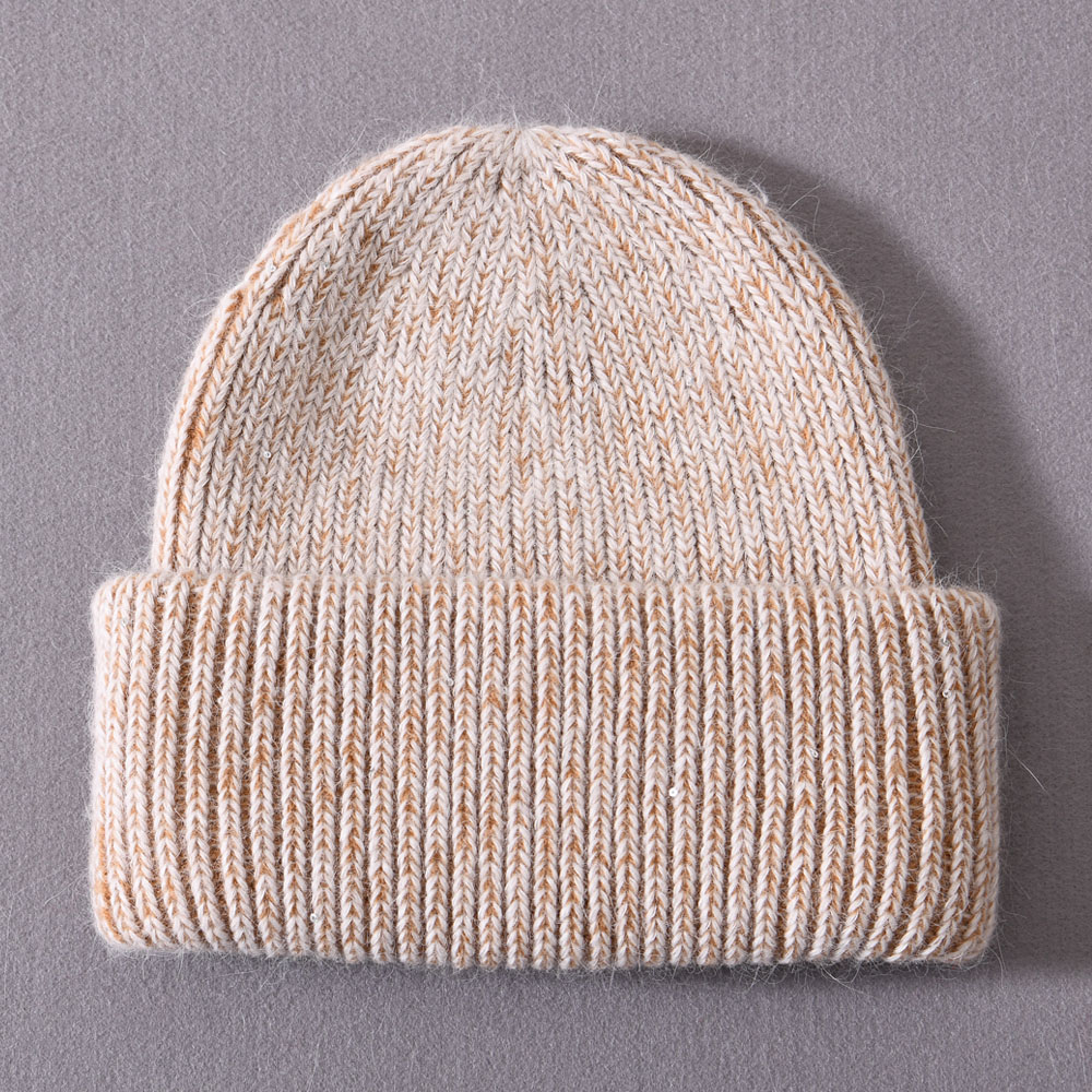 Warm Winter Hat Classic Striped Cashmere Knit Hats Cuffed Thick Fluffy Long Fur Relaxed Stretchable Women Knitted Furry Beanie