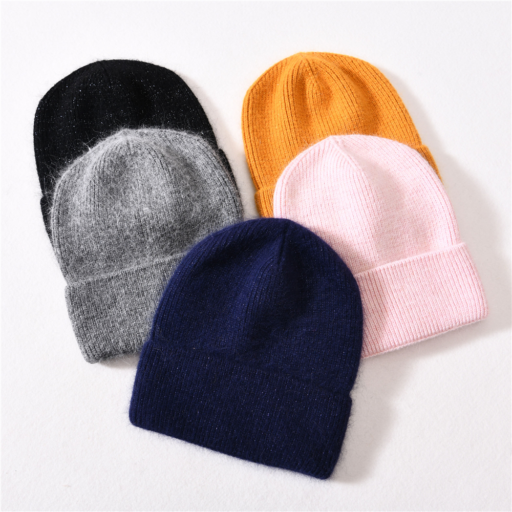 Winter Unisex Beanies Hat Warm Soft Custom Logo Classic Striped angora Bright Silk Knitted Beanies