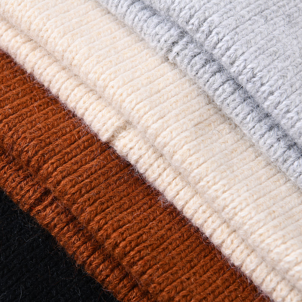 Thick Elastic Snow Winter Hat Soild Color Striped Cuffed Cashmere Knitted Warm Women Cute Cat Beanie