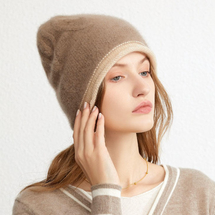 Blank Custom Logo Plain Knit Hat Lightweight Elastic Skully Patchwork Color Warm Unisex 100% Cashmere Beanie