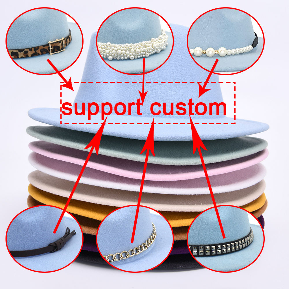 Wholesale Wide Brim Floppy Wool Felt Fedora Hats with Belt Women Fall Cowboy Dress Style