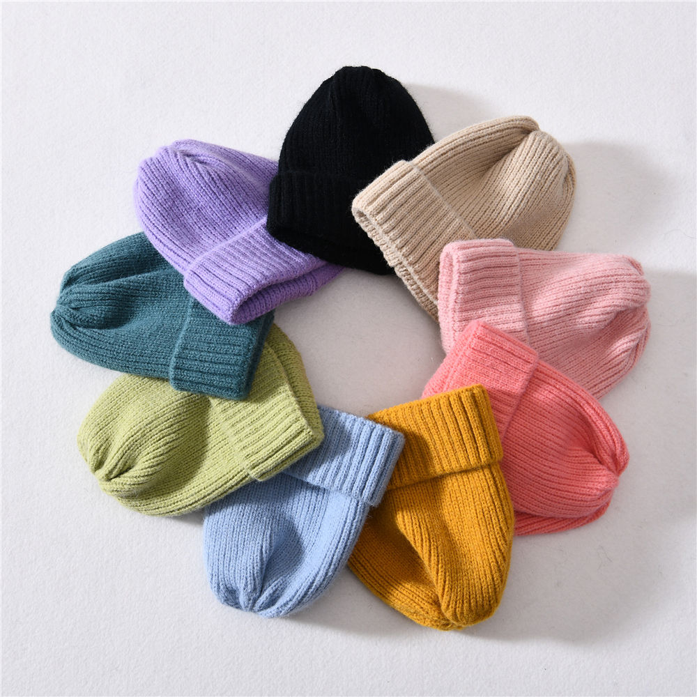 Thick Warm Cuffed Striped Wool Knitted Winter Hats Wholesale High Quality Kids Winter Custom Designer Baby Hats and Beanies