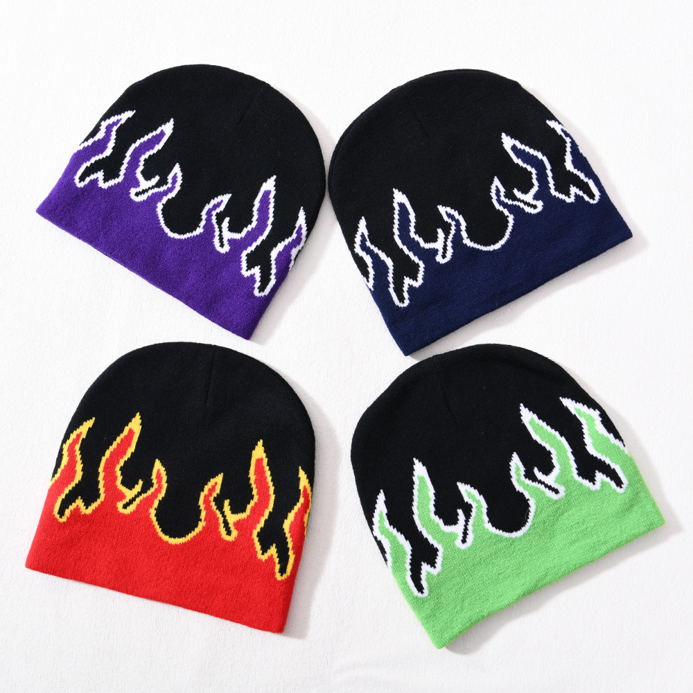 Hip Hop Cuffed Flame All Over Print Design Unisex Winter Jacquard Beanie